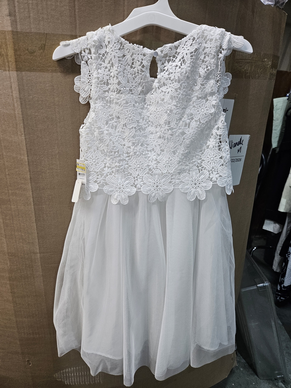 White Floral Lace Tulle Girls Dress - Sleeveless Formal Occasion